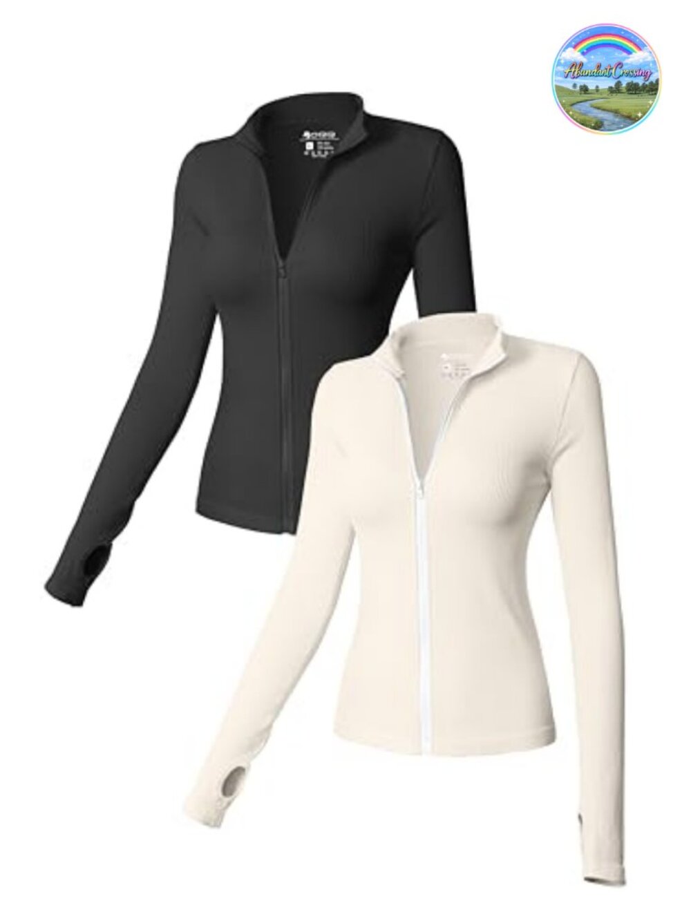 2 Piece Long Sleeve Front Zip Fitted Tops Stretchy Nylon Spandex Layer Tee